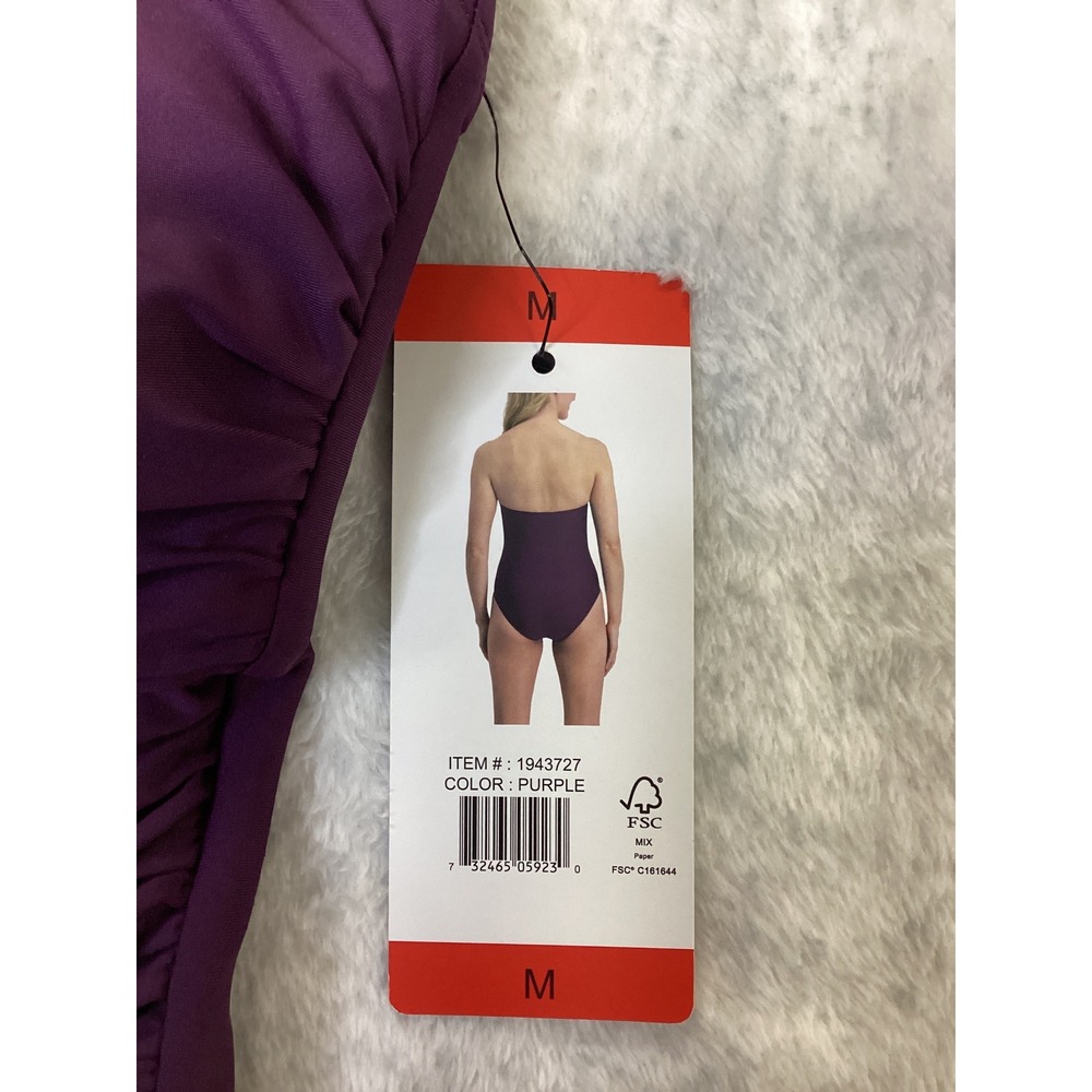 DKNY Womens Purple Ruched U-Wire Bandeau One Piece Swimsuit 1943727 New M - Picture 3 of 5